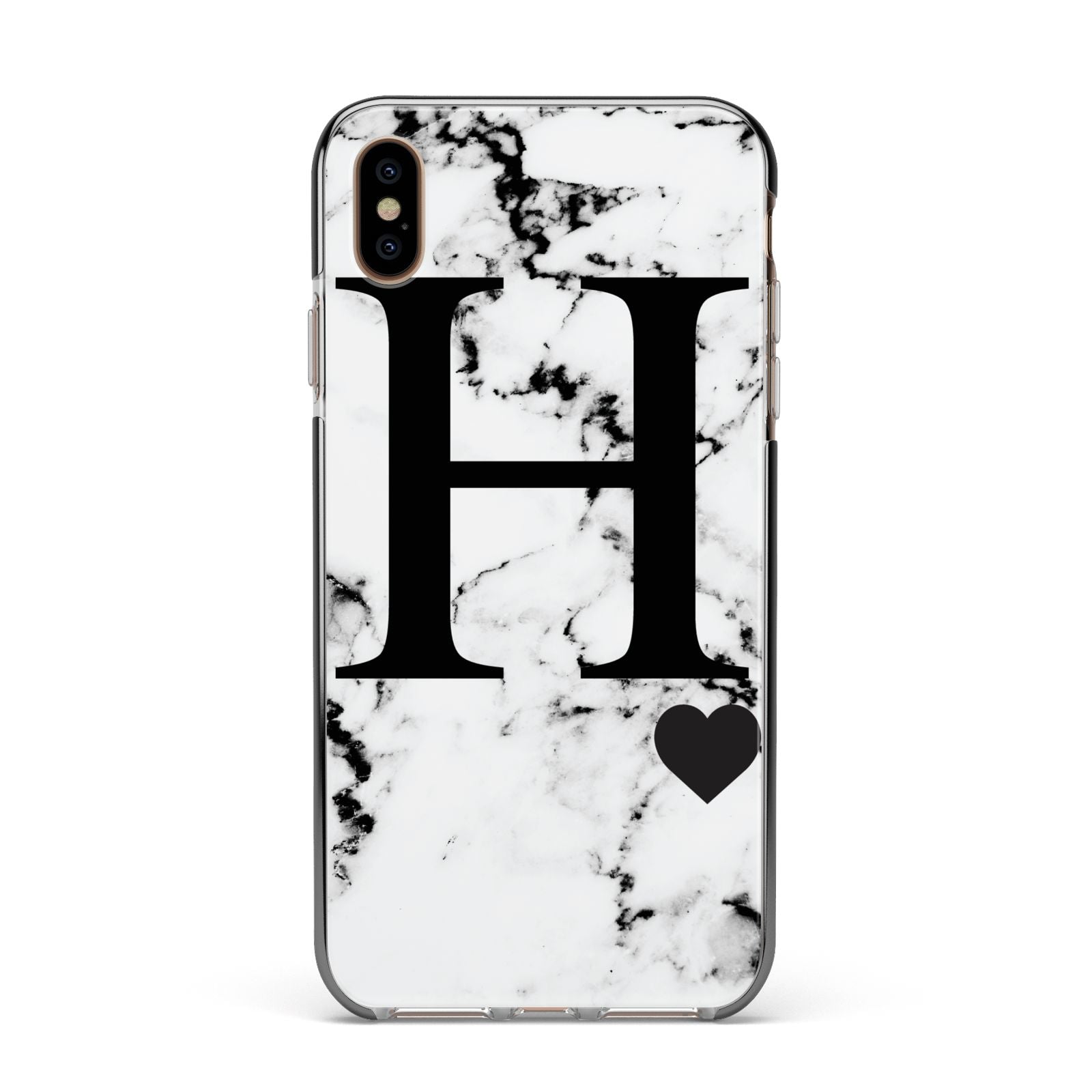 Marble Big Initial Personalised Apple iPhone Xs Max Impact Case Black Edge on Gold Phone