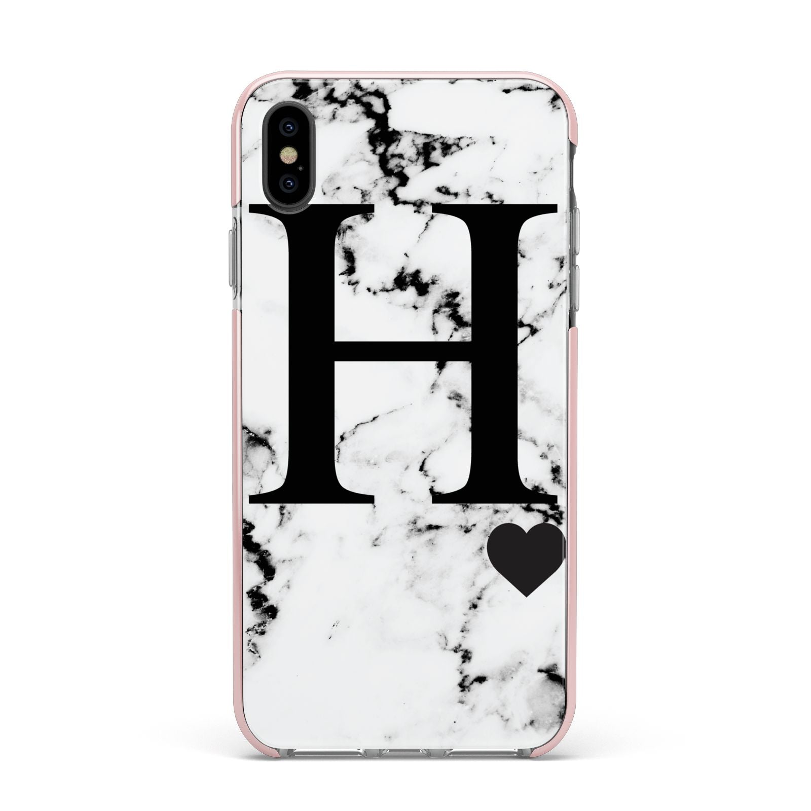 Marble Big Initial Personalised Apple iPhone Xs Max Impact Case Pink Edge on Black Phone