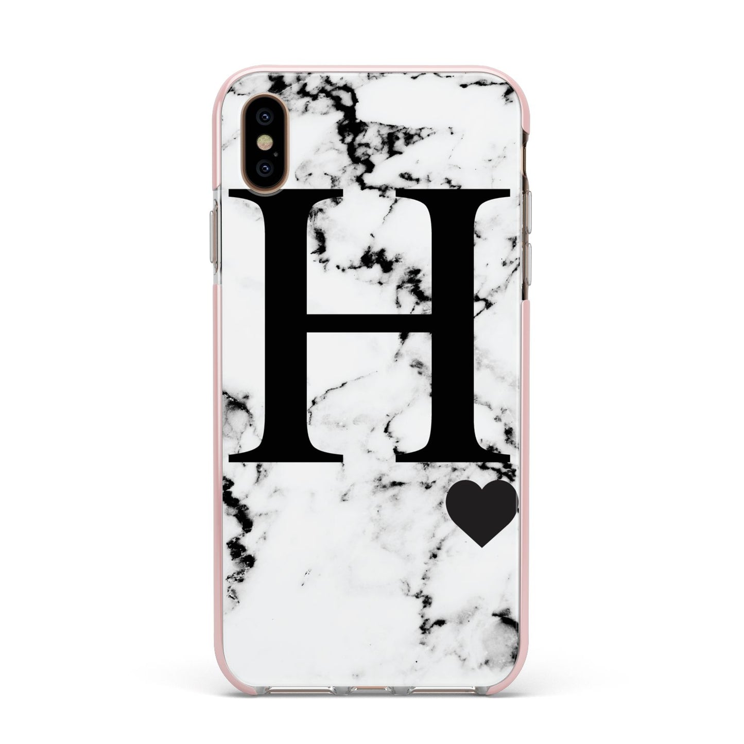 Marble Big Initial Personalised Apple iPhone Xs Max Impact Case Pink Edge on Gold Phone