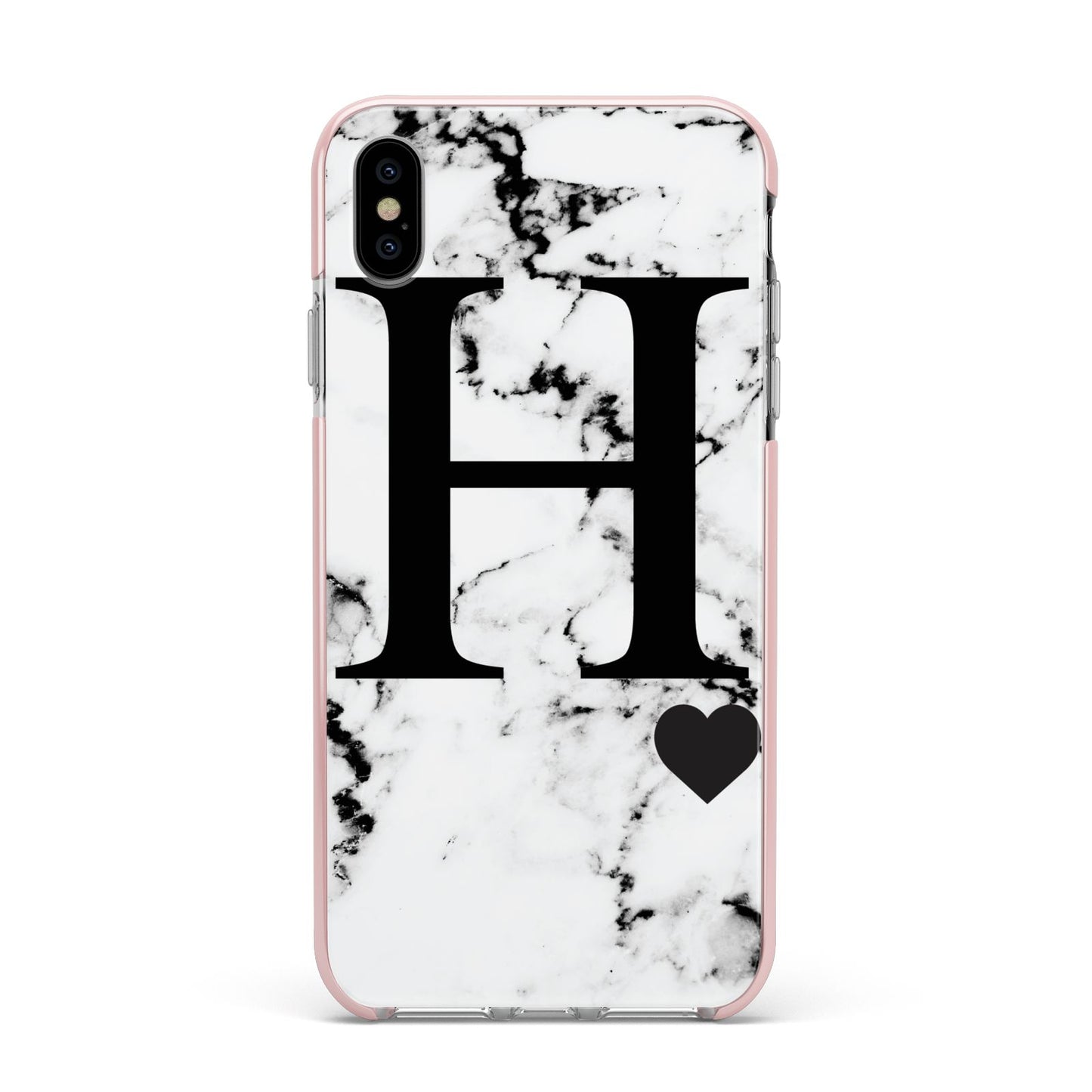 Marble Big Initial Personalised Apple iPhone Xs Max Impact Case Pink Edge on Silver Phone