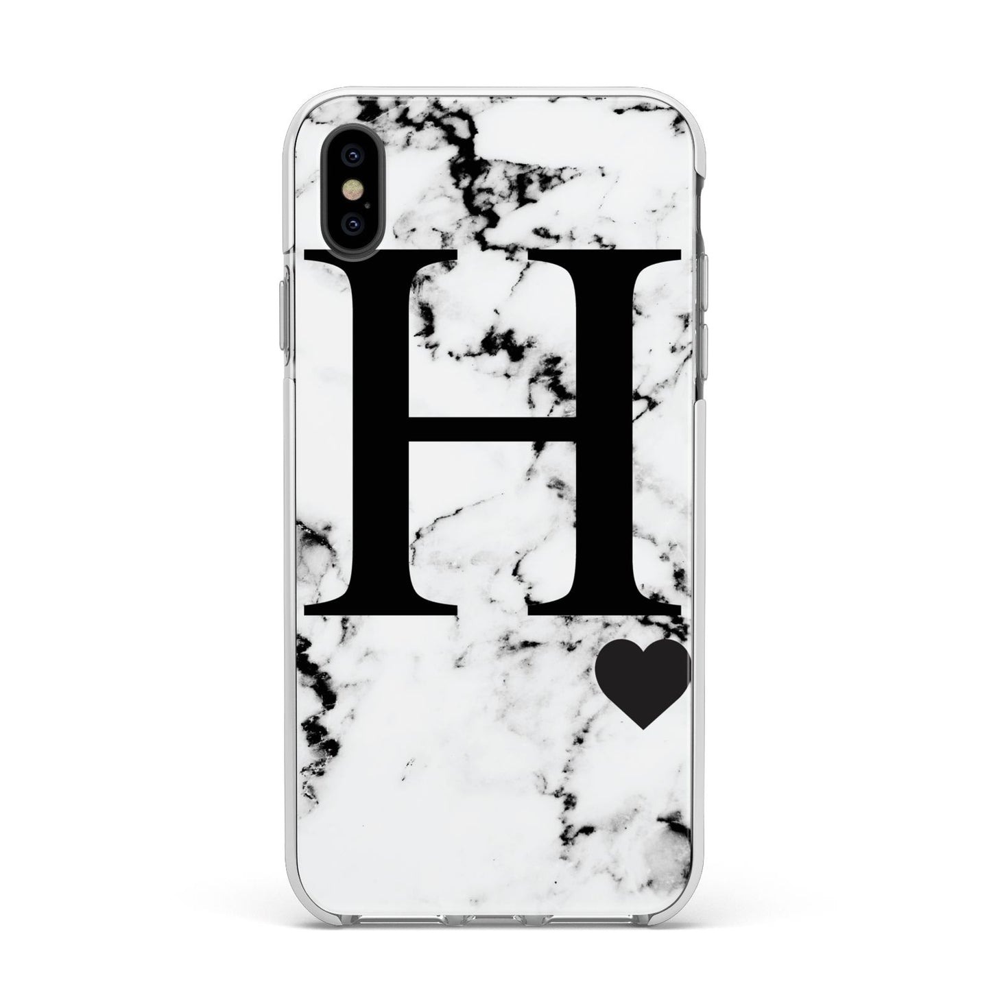 Marble Big Initial Personalised Apple iPhone Xs Max Impact Case White Edge on Black Phone
