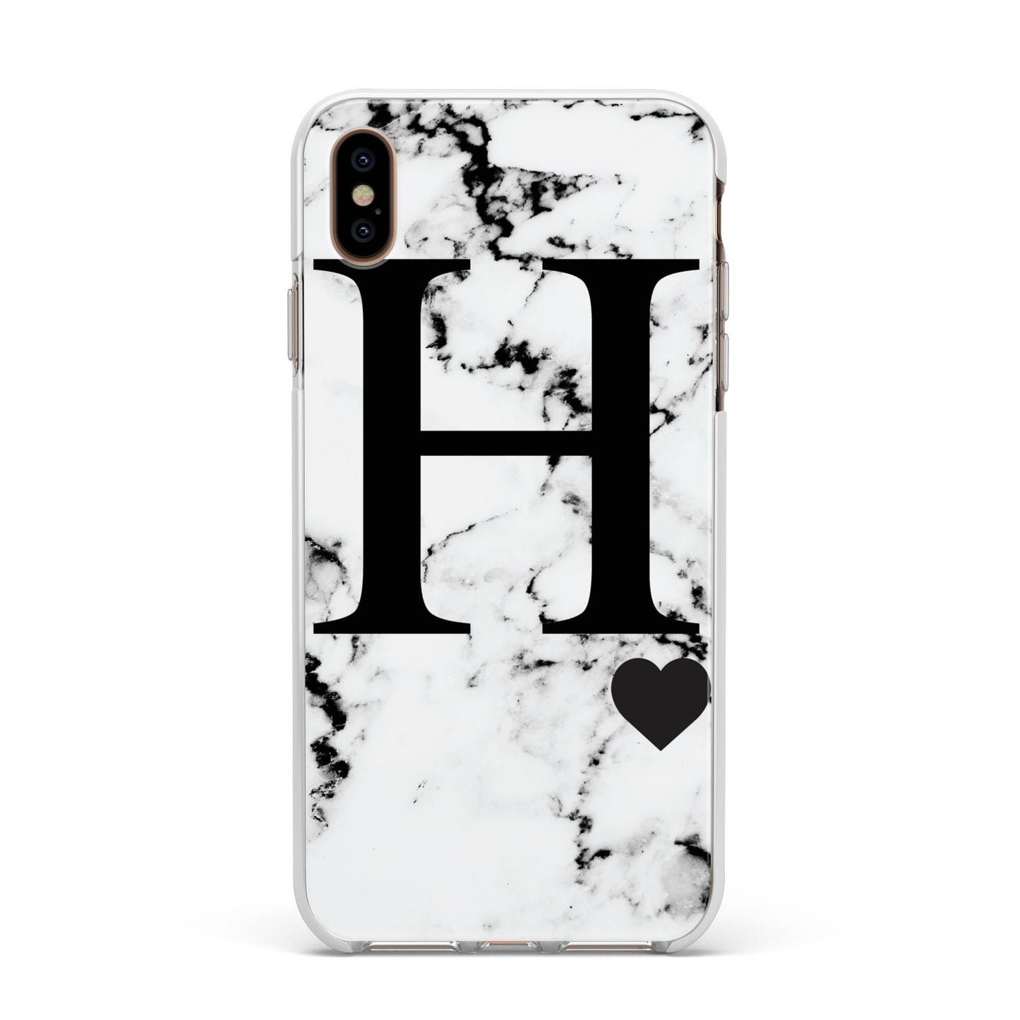 Marble Big Initial Personalised Apple iPhone Xs Max Impact Case White Edge on Gold Phone