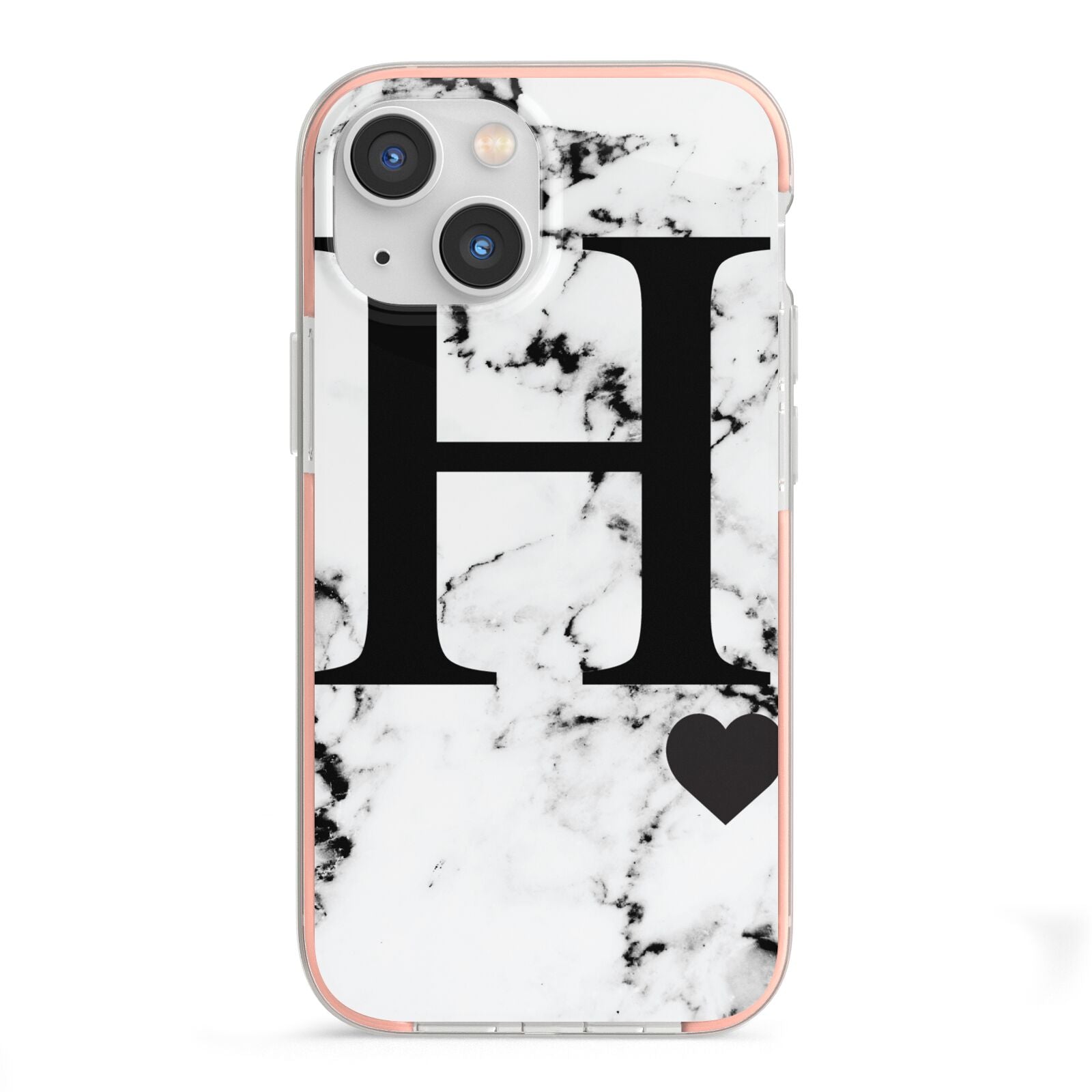 Marble Big Initial Personalised iPhone 13 Mini TPU Impact Case with Pink Edges