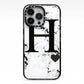 Marble Big Initial Personalised iPhone 13 Pro Black Impact Case on Silver phone