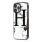 Marble Big Initial Personalised iPhone 13 Pro Max Black Impact Case Side Angle on Silver phone