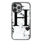 Marble Big Initial Personalised iPhone 13 Pro Max Black Impact Case on Silver phone
