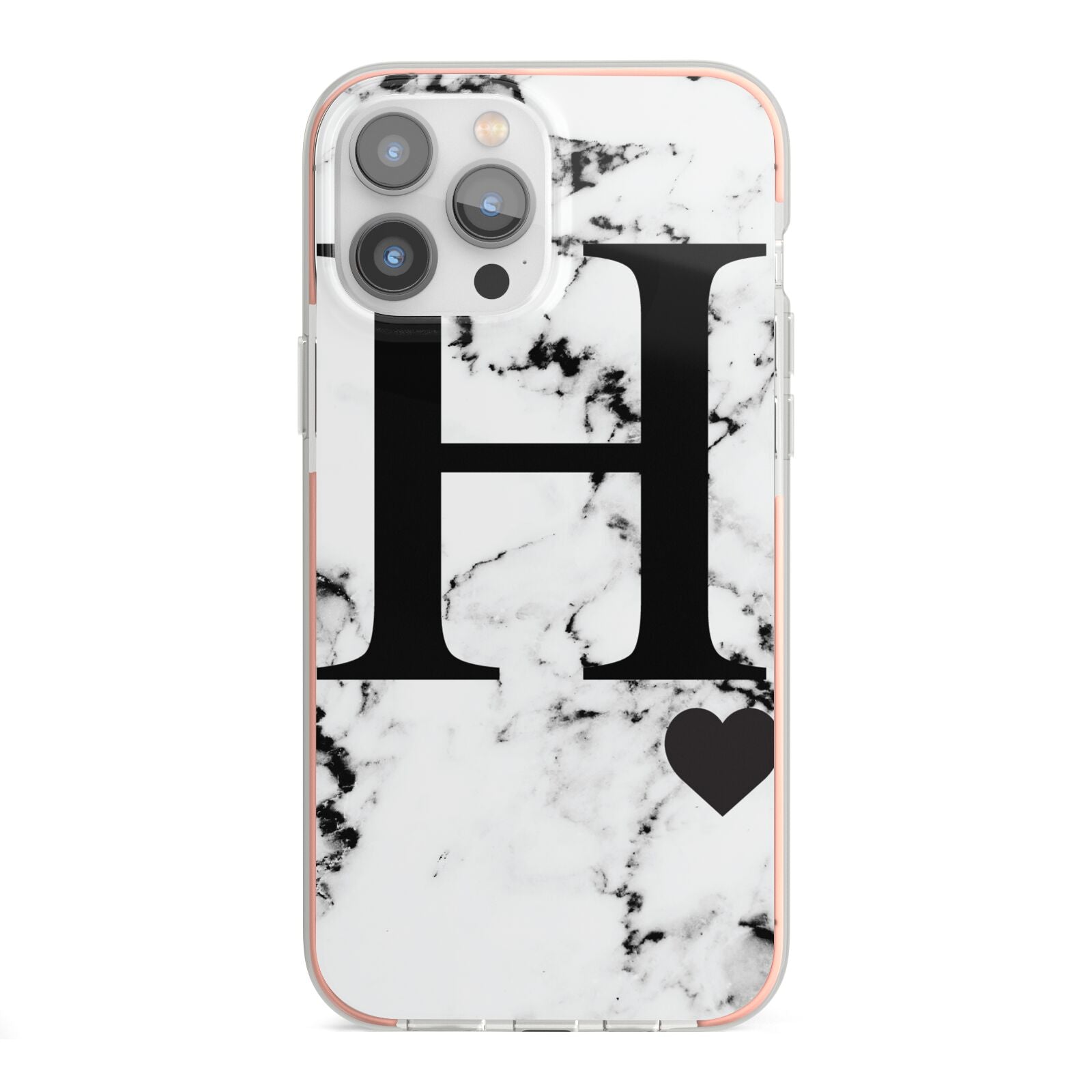 Marble Big Initial Personalised iPhone 13 Pro Max TPU Impact Case with Pink Edges