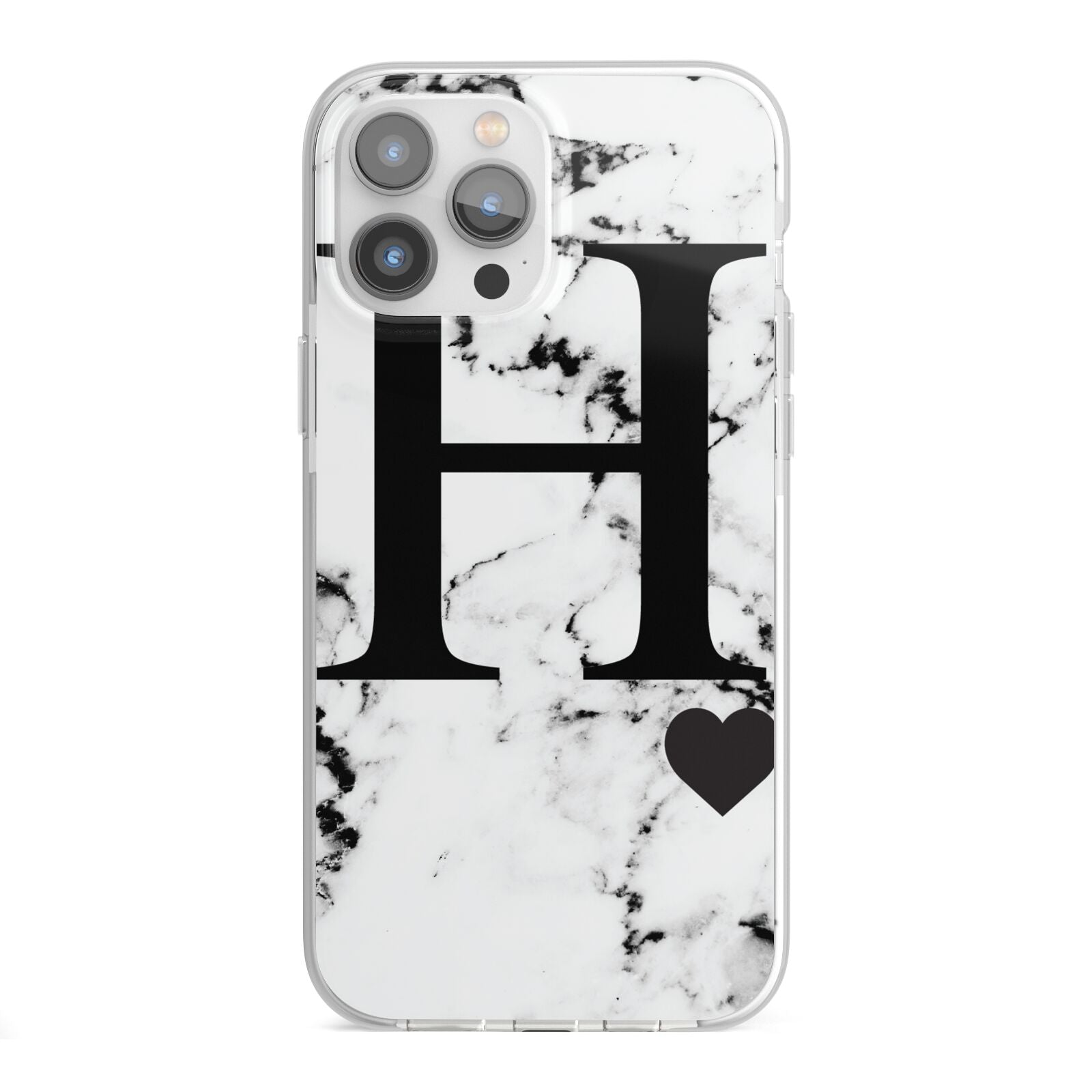 Marble Big Initial Personalised iPhone 13 Pro Max TPU Impact Case with White Edges