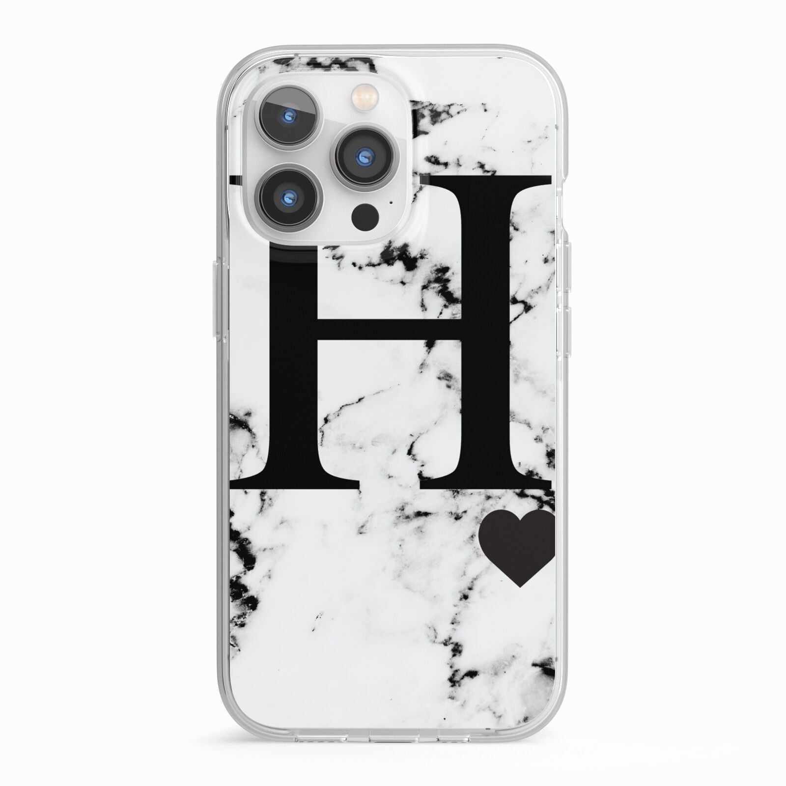 Marble Big Initial Personalised iPhone 13 Pro TPU Impact Case with White Edges