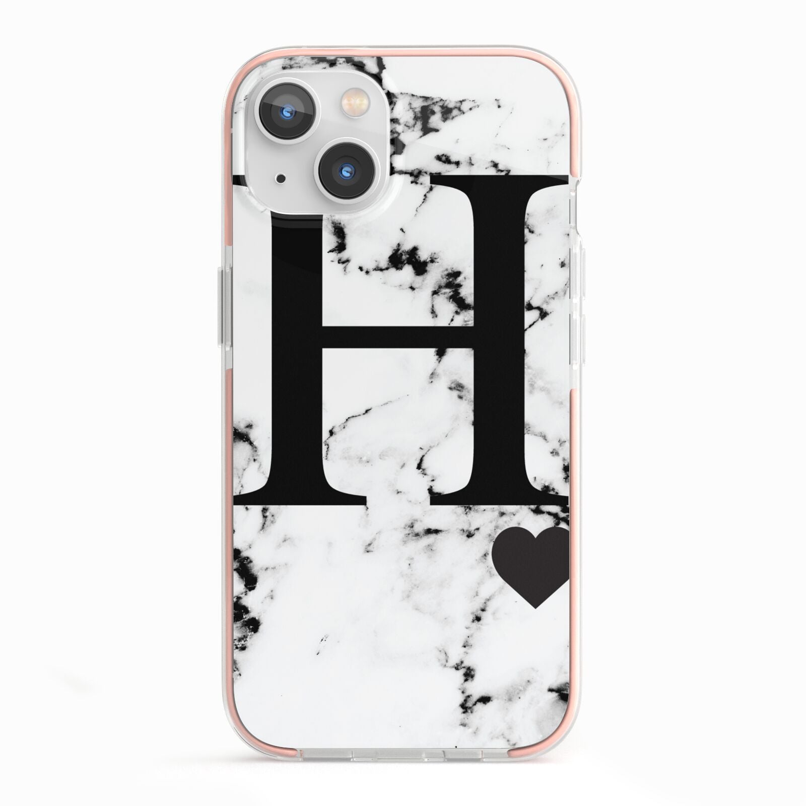 Marble Big Initial Personalised iPhone 13 TPU Impact Case with Pink Edges