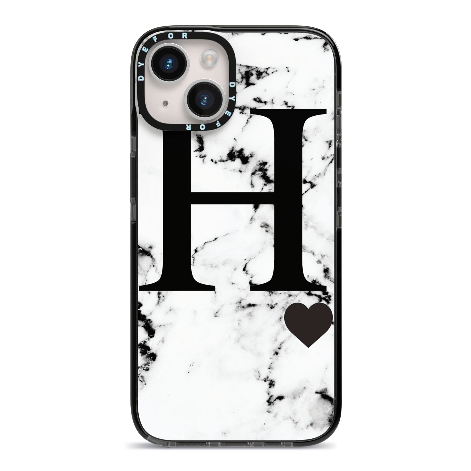 Marble Big Initial Personalised iPhone 14 Black Impact Case on Silver phone