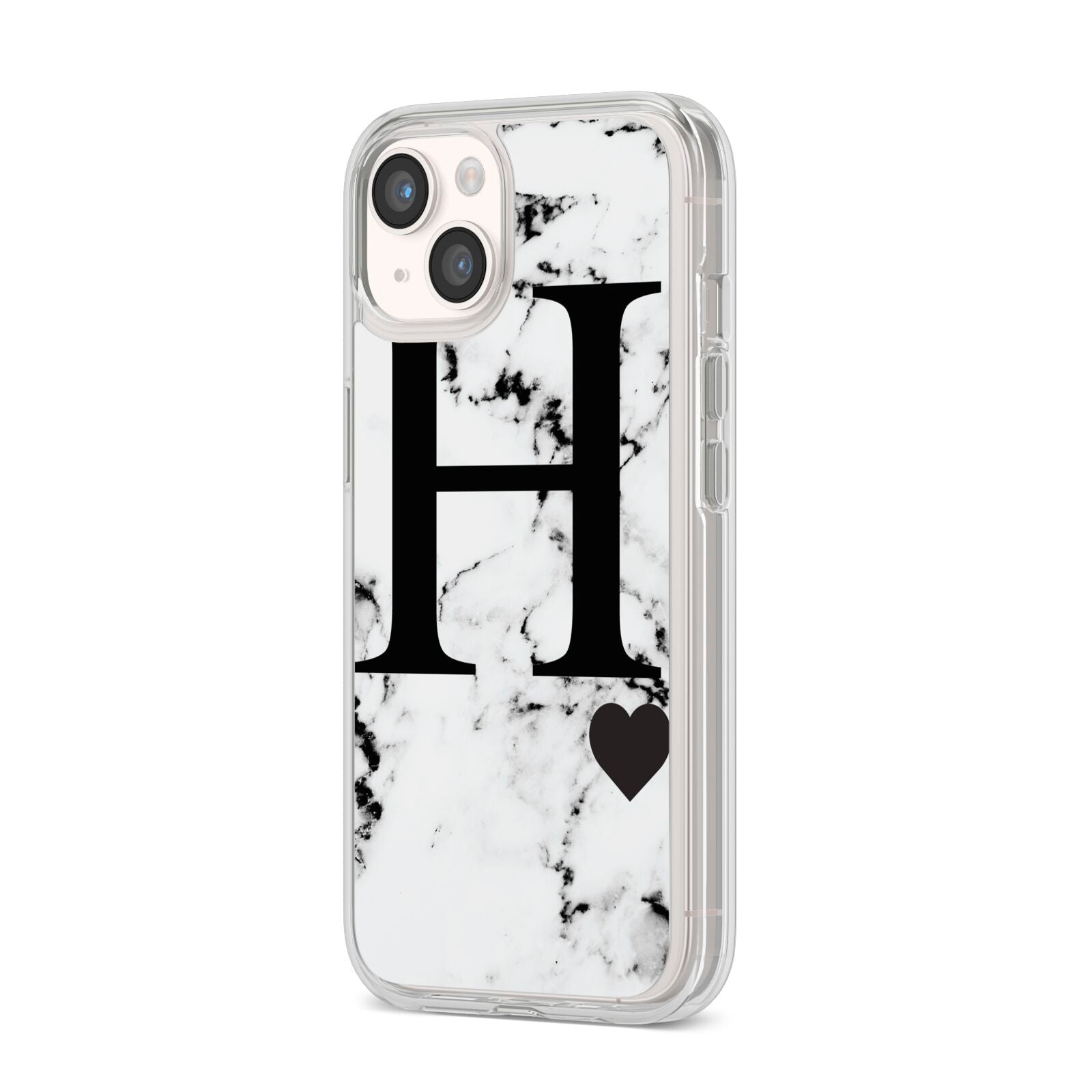 Marble Big Initial Personalised iPhone 14 Clear Tough Case Starlight Angled Image