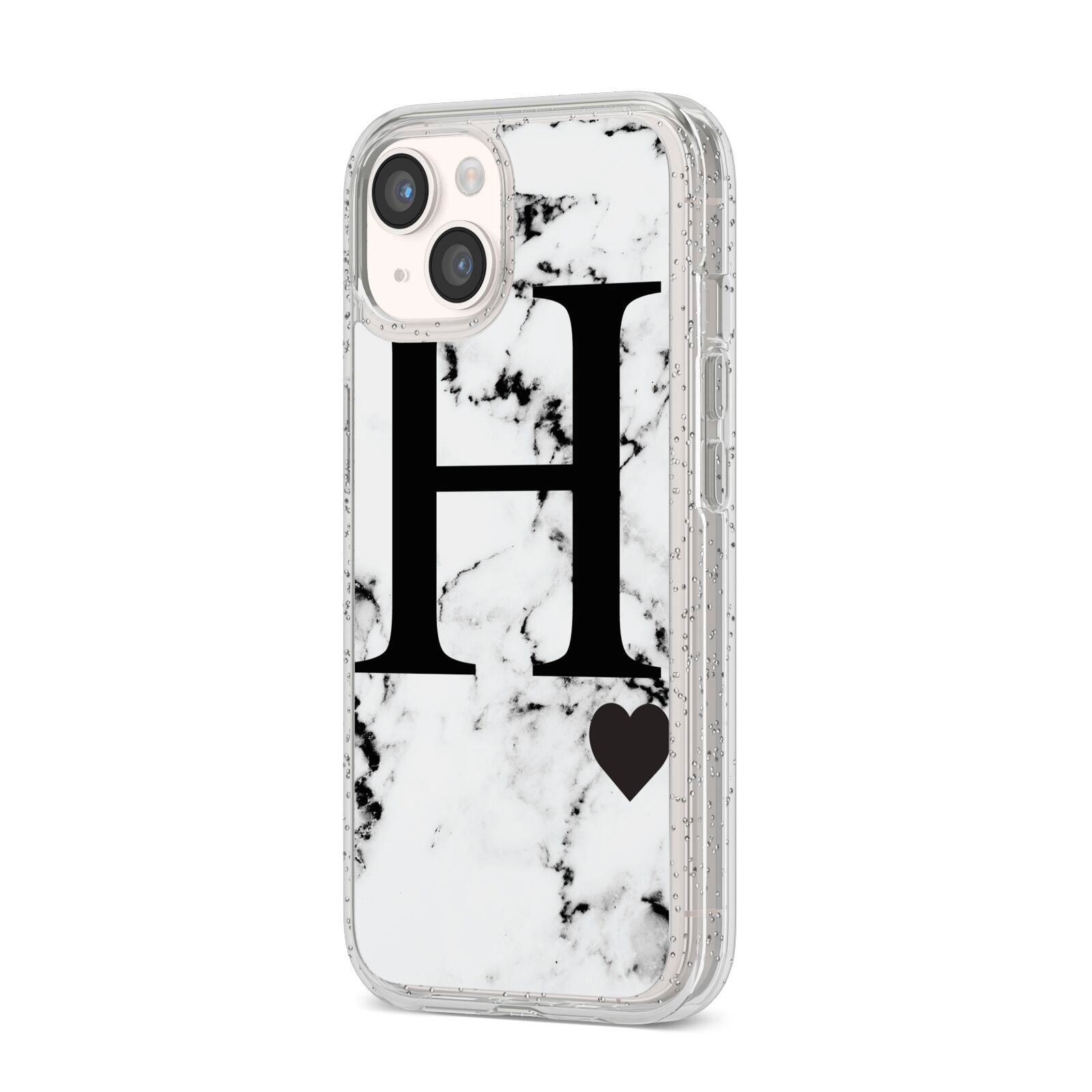 Marble Big Initial Personalised iPhone 14 Glitter Tough Case Starlight Angled Image