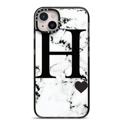 Marble Big Initial Personalised iPhone 14 Plus Black Impact Case on Silver phone