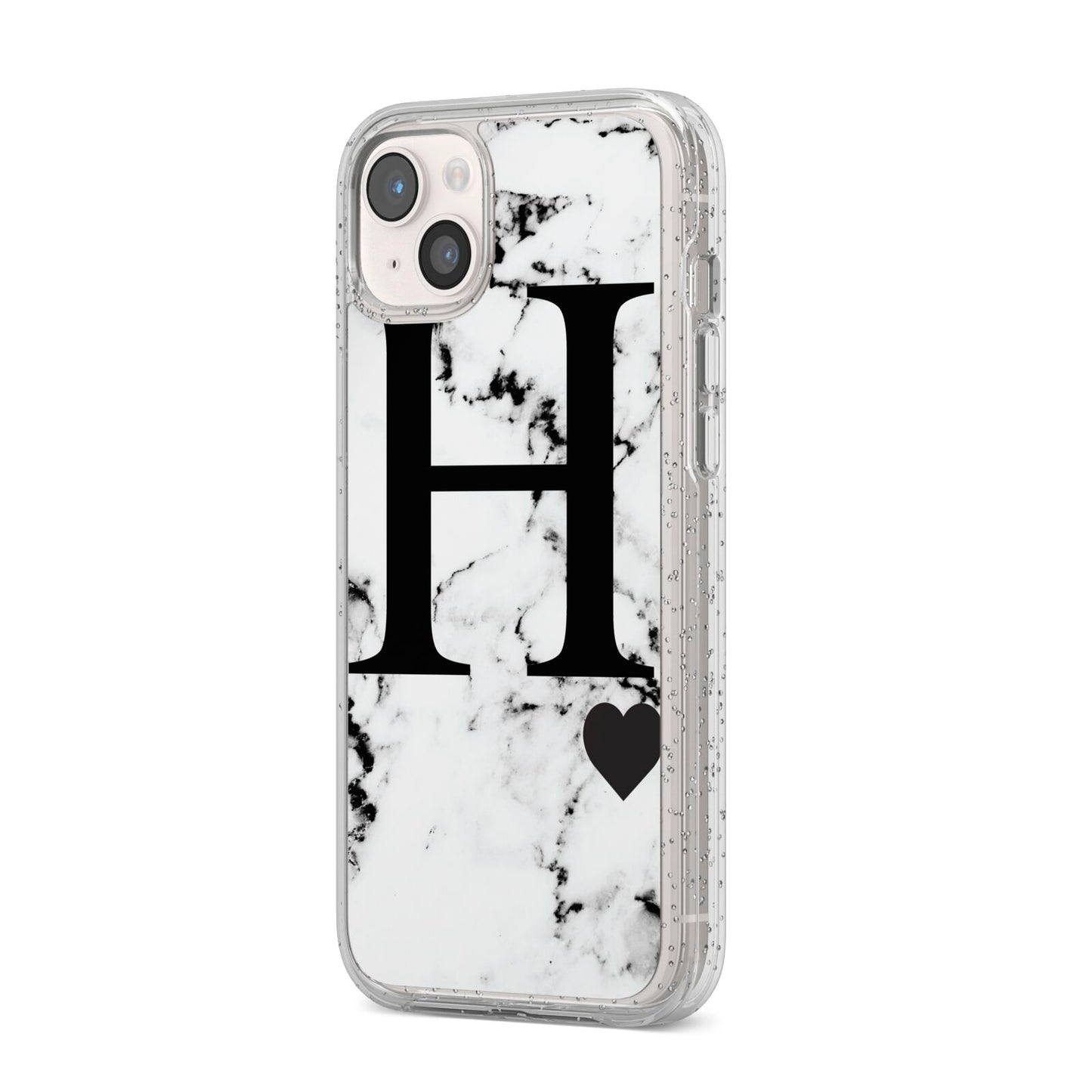 Marble Big Initial Personalised iPhone 14 Plus Glitter Tough Case Starlight Angled Image