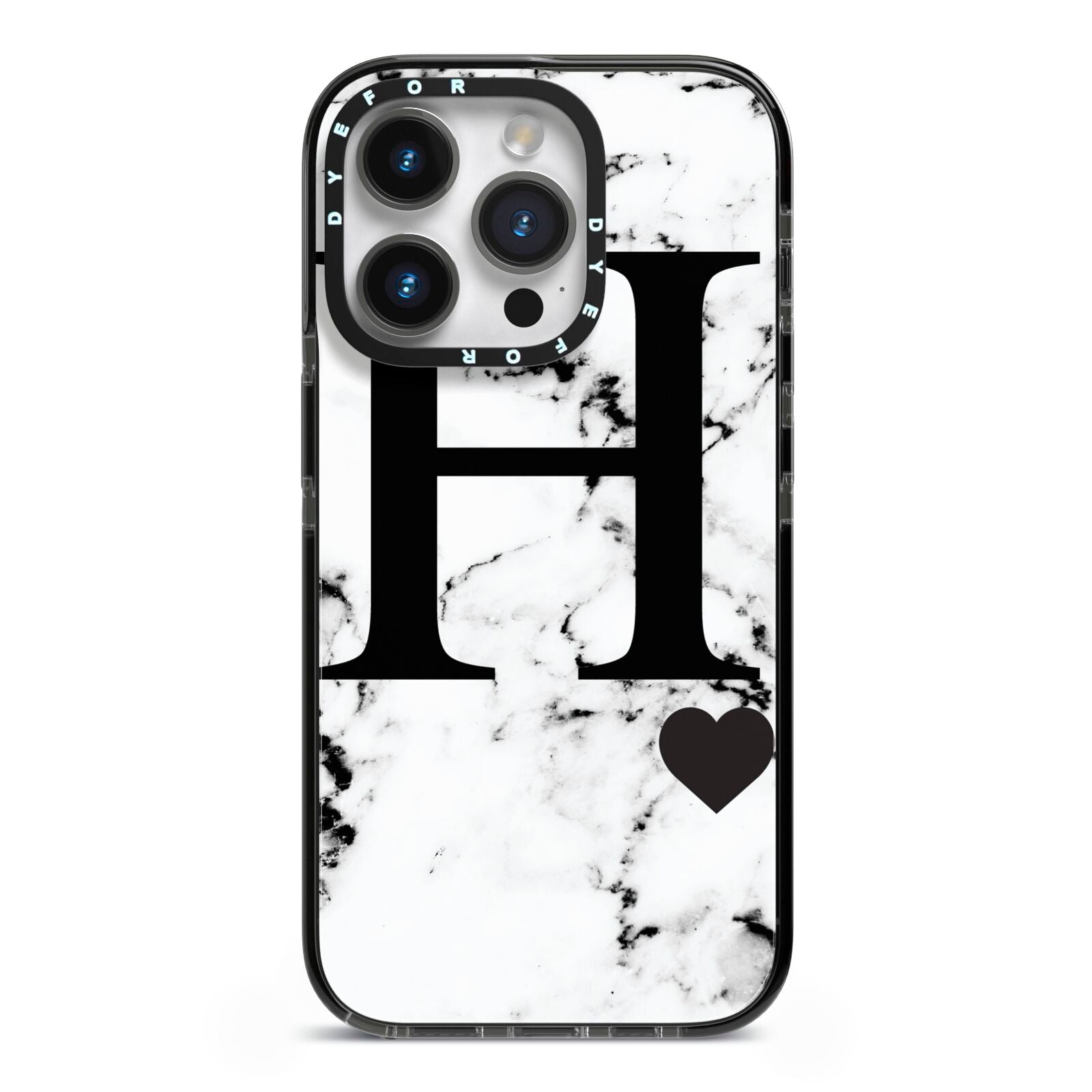 Marble Big Initial Personalised iPhone 14 Pro Black Impact Case on Silver phone