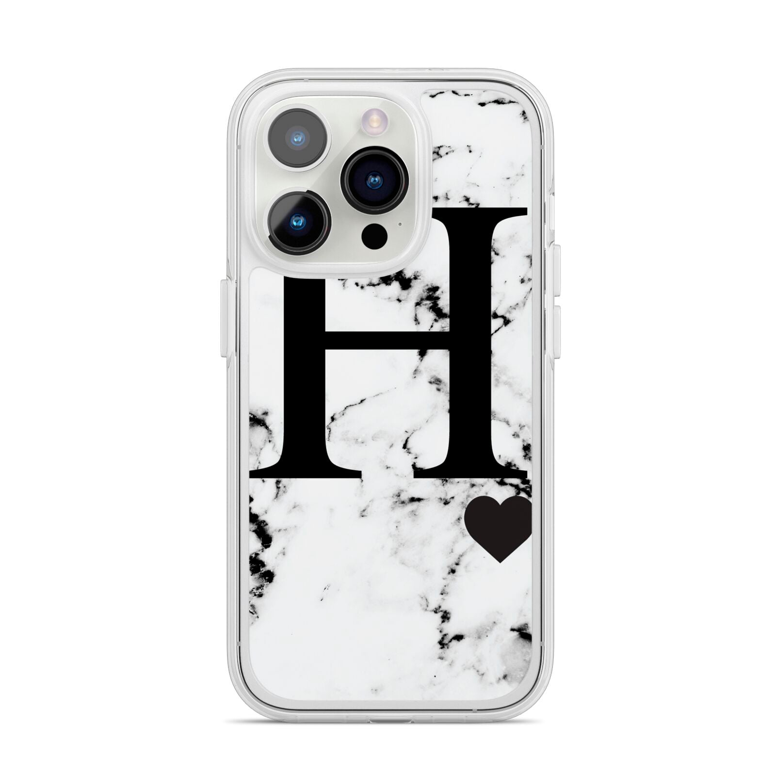 Marble Big Initial Personalised iPhone 14 Pro Clear Tough Case Silver