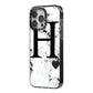 Marble Big Initial Personalised iPhone 14 Pro Max Black Impact Case Side Angle on Silver phone