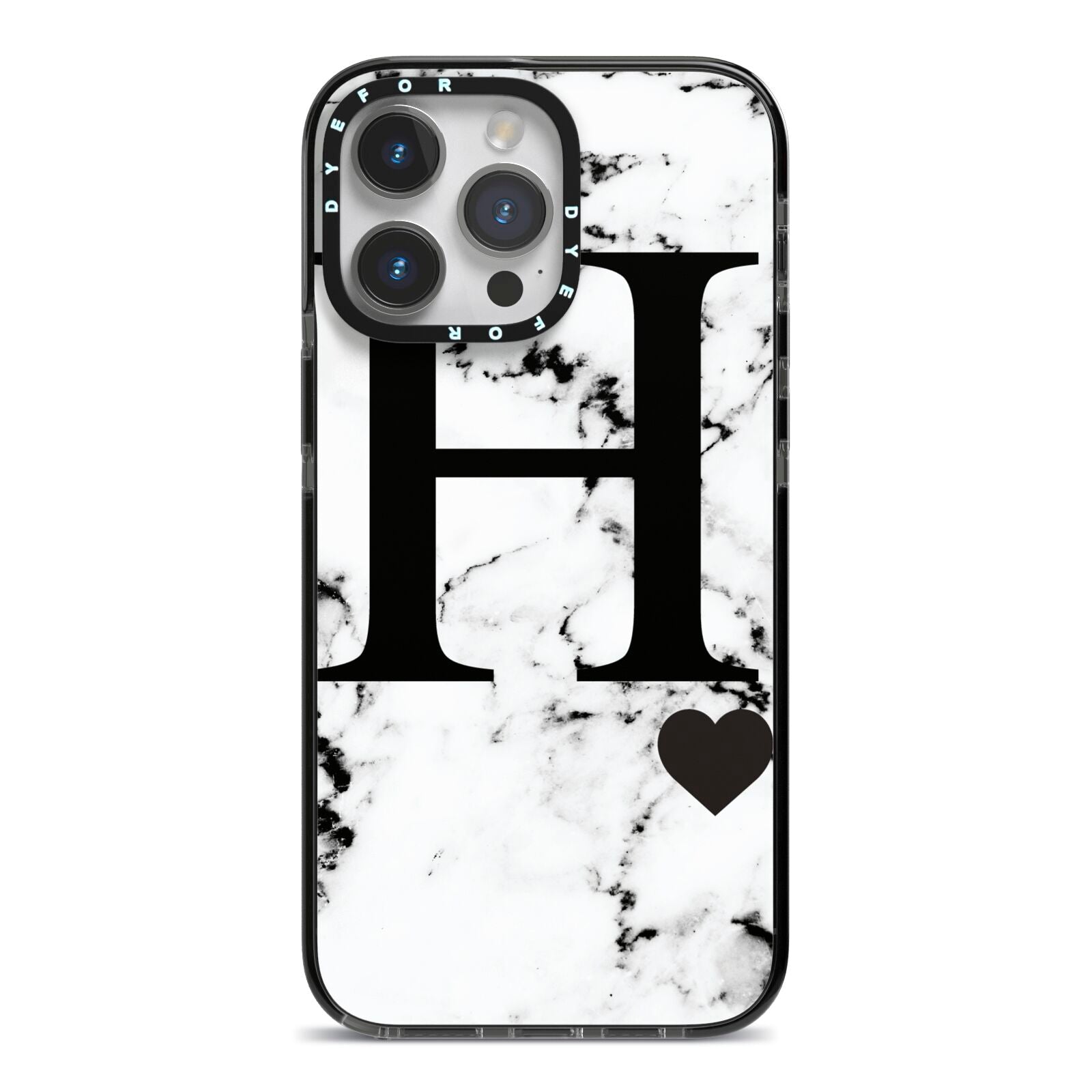 Marble Big Initial Personalised iPhone 14 Pro Max Black Impact Case on Silver phone