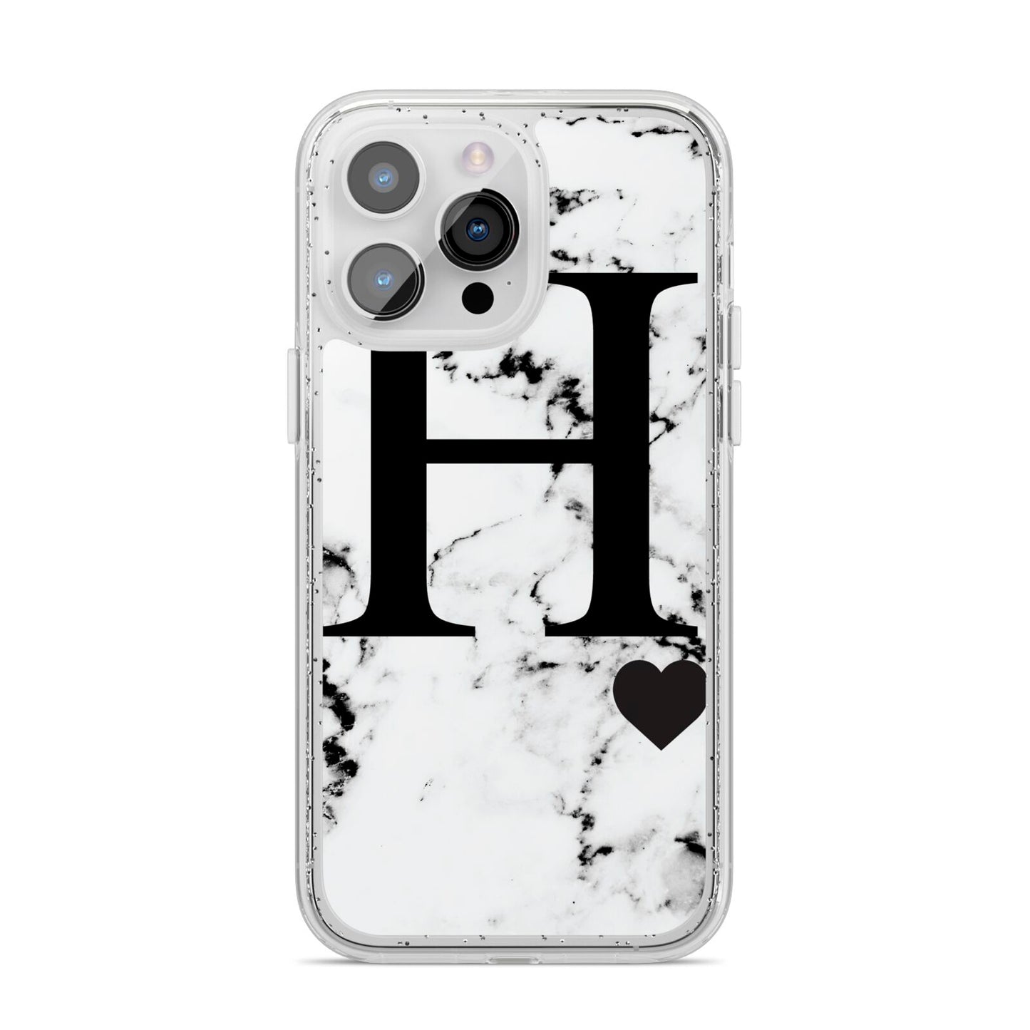 Marble Big Initial Personalised iPhone 14 Pro Max Glitter Tough Case Silver