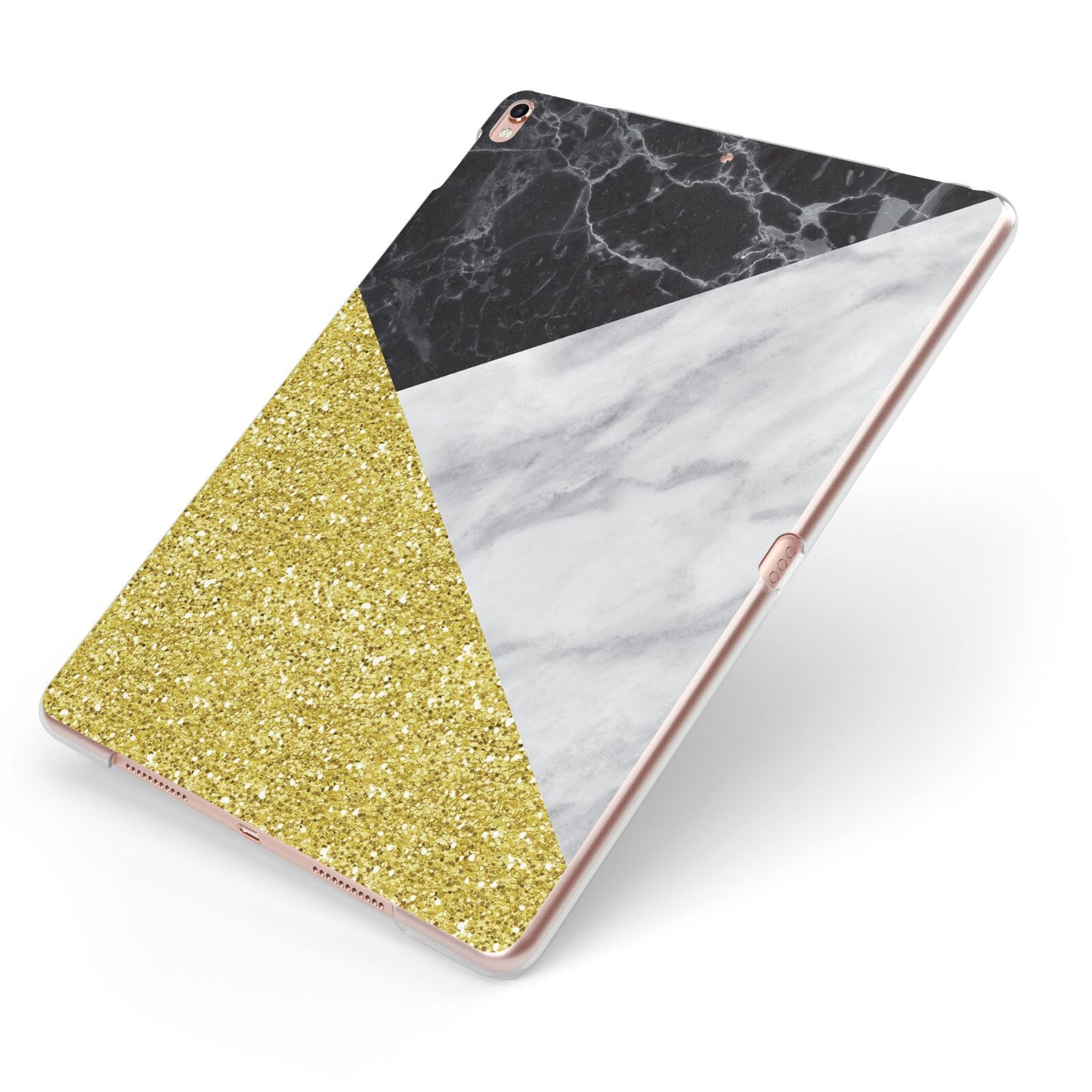 Marble Black Gold Apple iPad Case on Rose Gold iPad Side View