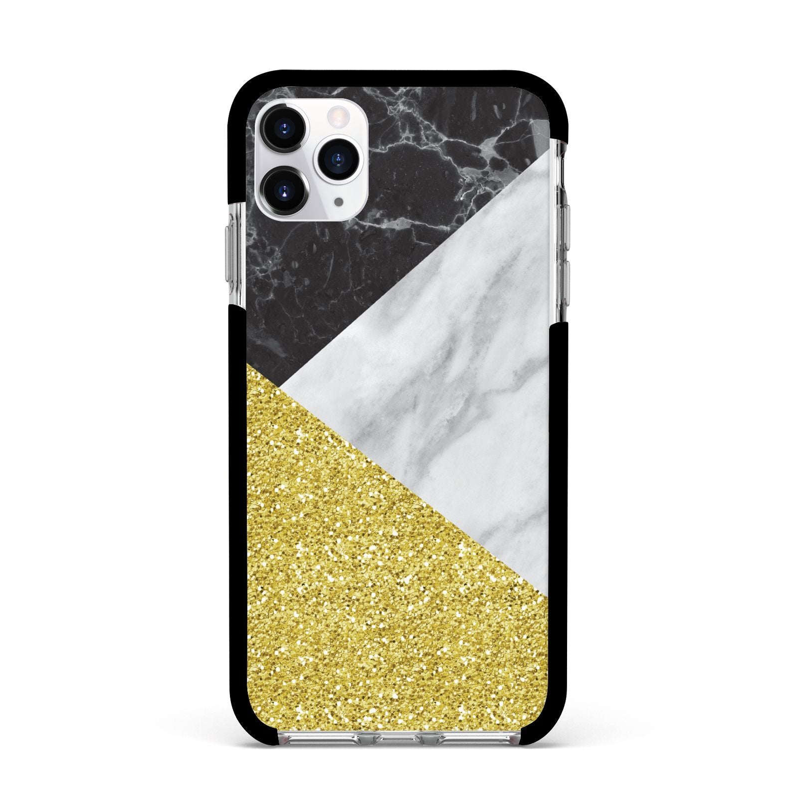 Marble Black Gold Apple iPhone 11 Pro Max in Silver with Black Impact Case