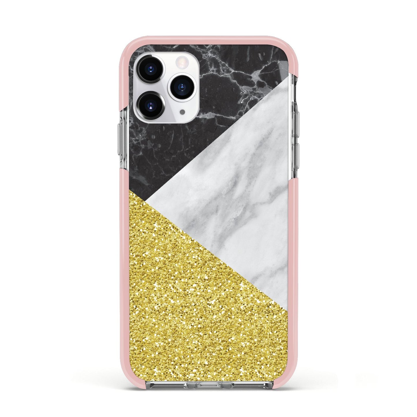 Marble Black Gold Apple iPhone 11 Pro in Silver with Pink Impact Case