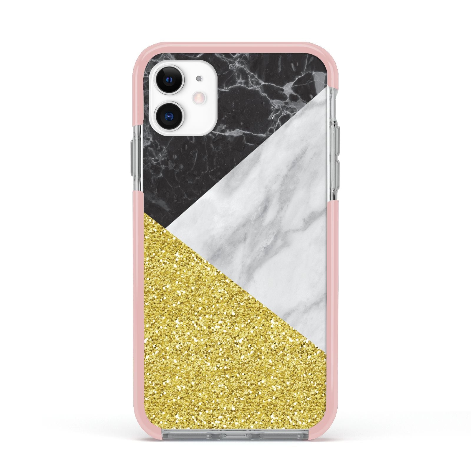 Marble Black Gold Apple iPhone 11 in White with Pink Impact Case