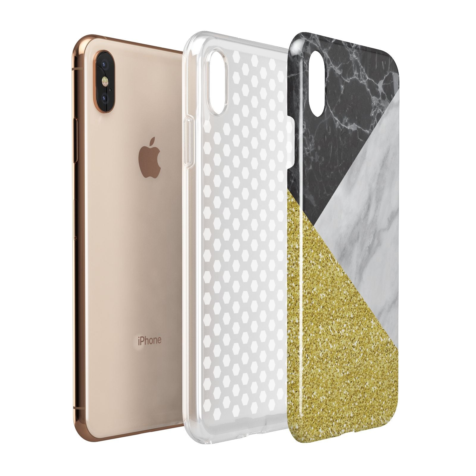 Marble Black Gold Apple iPhone Xs Max 3D Tough Case Expanded View