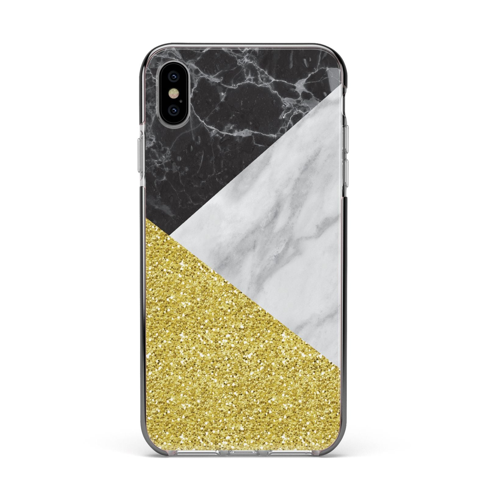 Marble Black Gold Apple iPhone Xs Max Impact Case Black Edge on Silver Phone