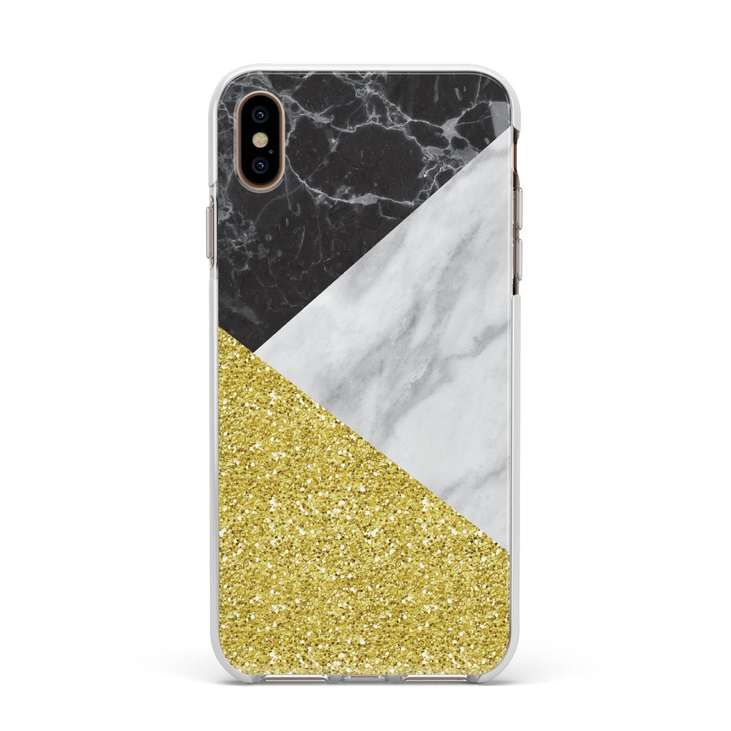 Marble Black Gold Apple iPhone Xs Max Impact Case White Edge on Gold Phone