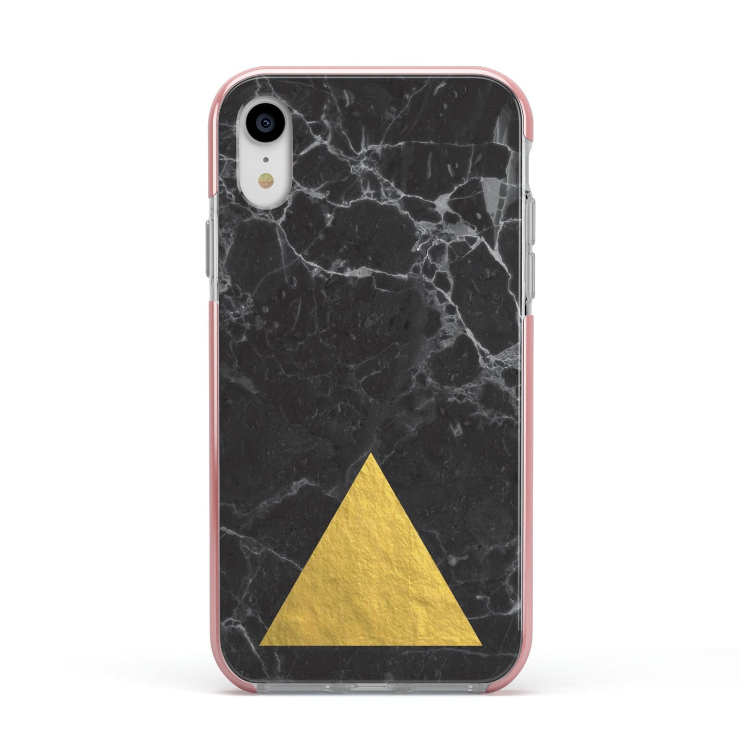 Marble Black Gold Foil Apple iPhone XR Impact Case Pink Edge on Silver Phone
