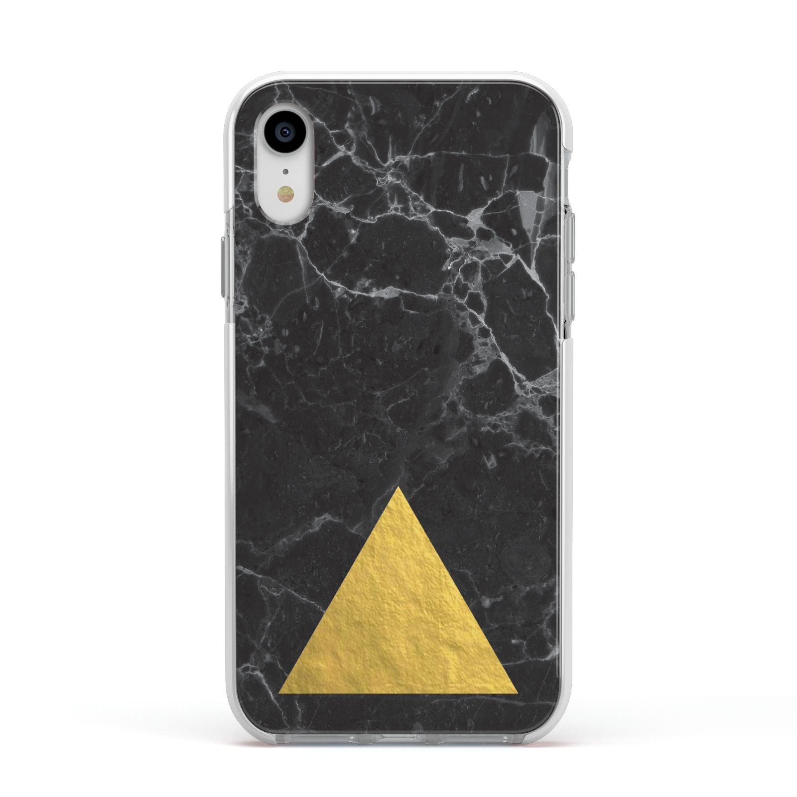 Marble Black Gold Foil Apple iPhone XR Impact Case White Edge on Silver Phone