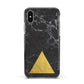 Marble Black Gold Foil Apple iPhone Xs Impact Case Black Edge on Silver Phone