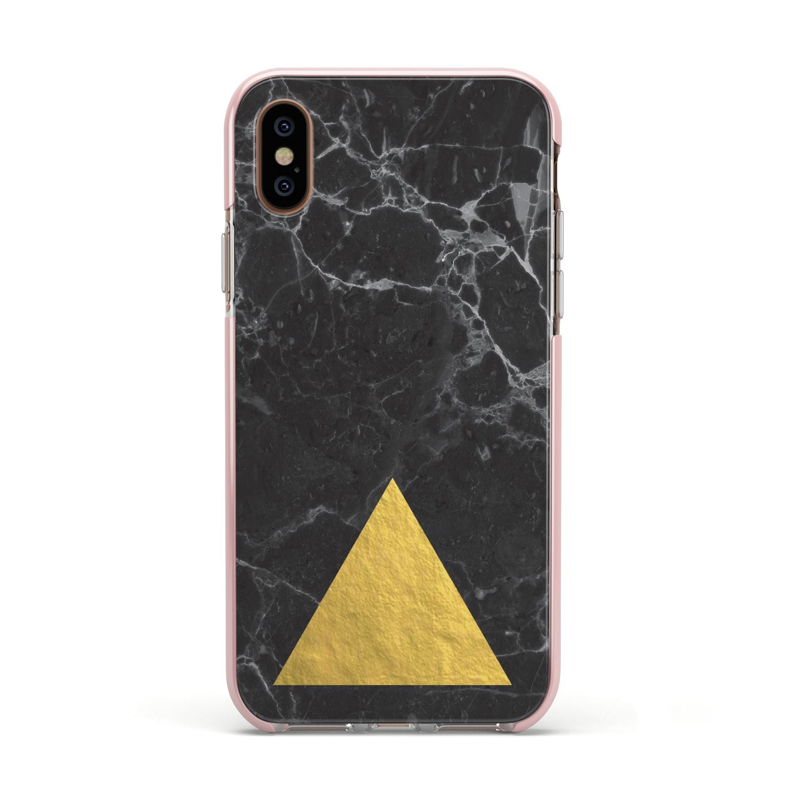 Marble Black Gold Foil Apple iPhone Xs Impact Case Pink Edge on Gold Phone