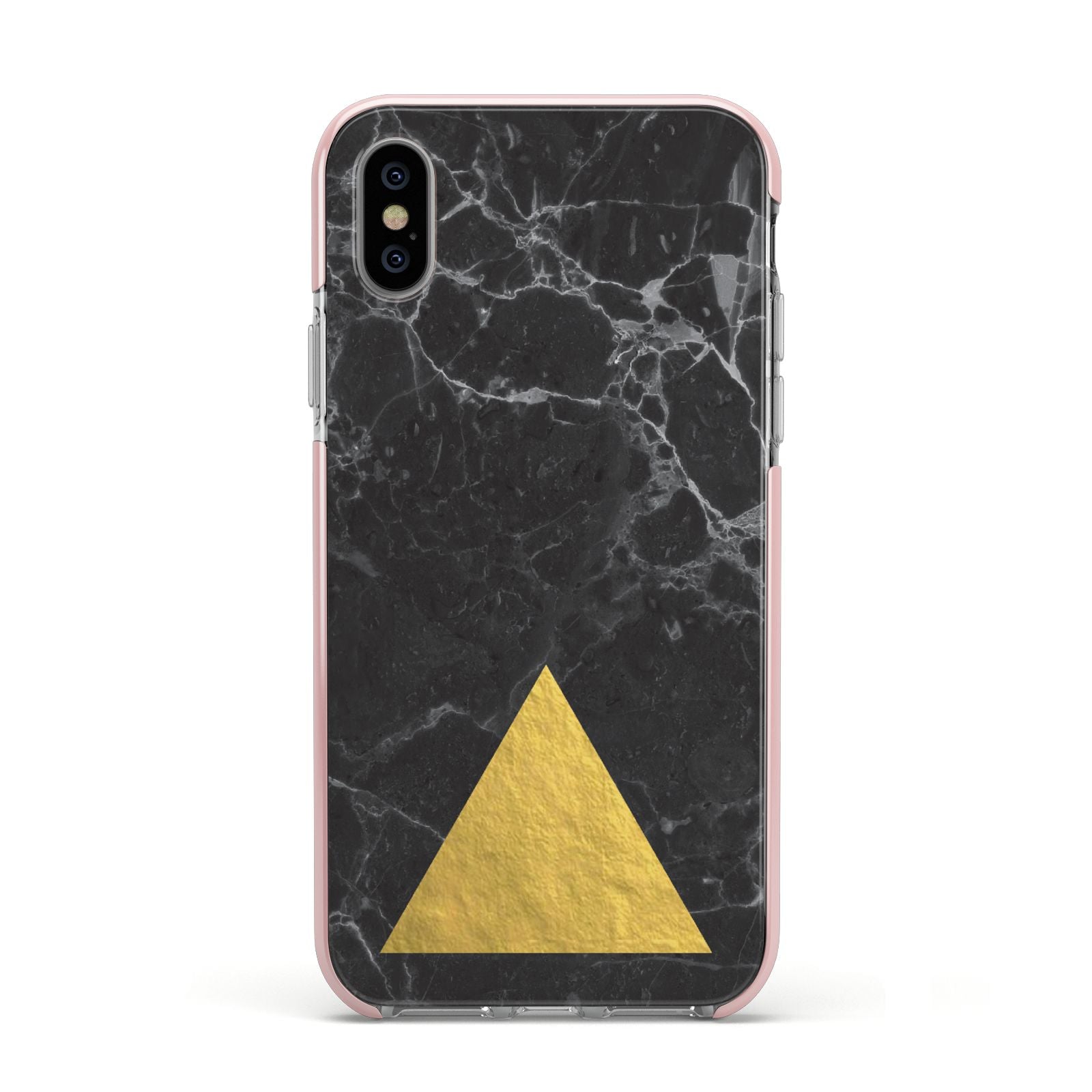 Marble Black Gold Foil Apple iPhone Xs Impact Case Pink Edge on Silver Phone