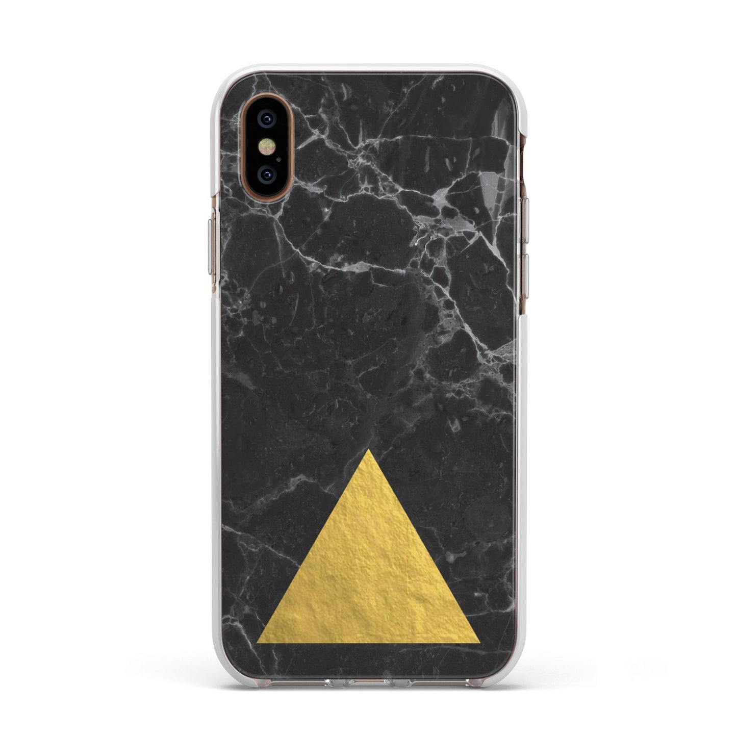 Marble Black Gold Foil Apple iPhone Xs Impact Case White Edge on Gold Phone