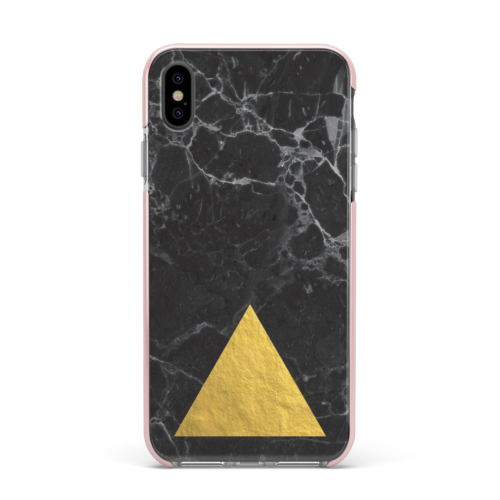 Marble Black Gold Foil Apple iPhone Xs Max Impact Case Pink Edge on Black Phone