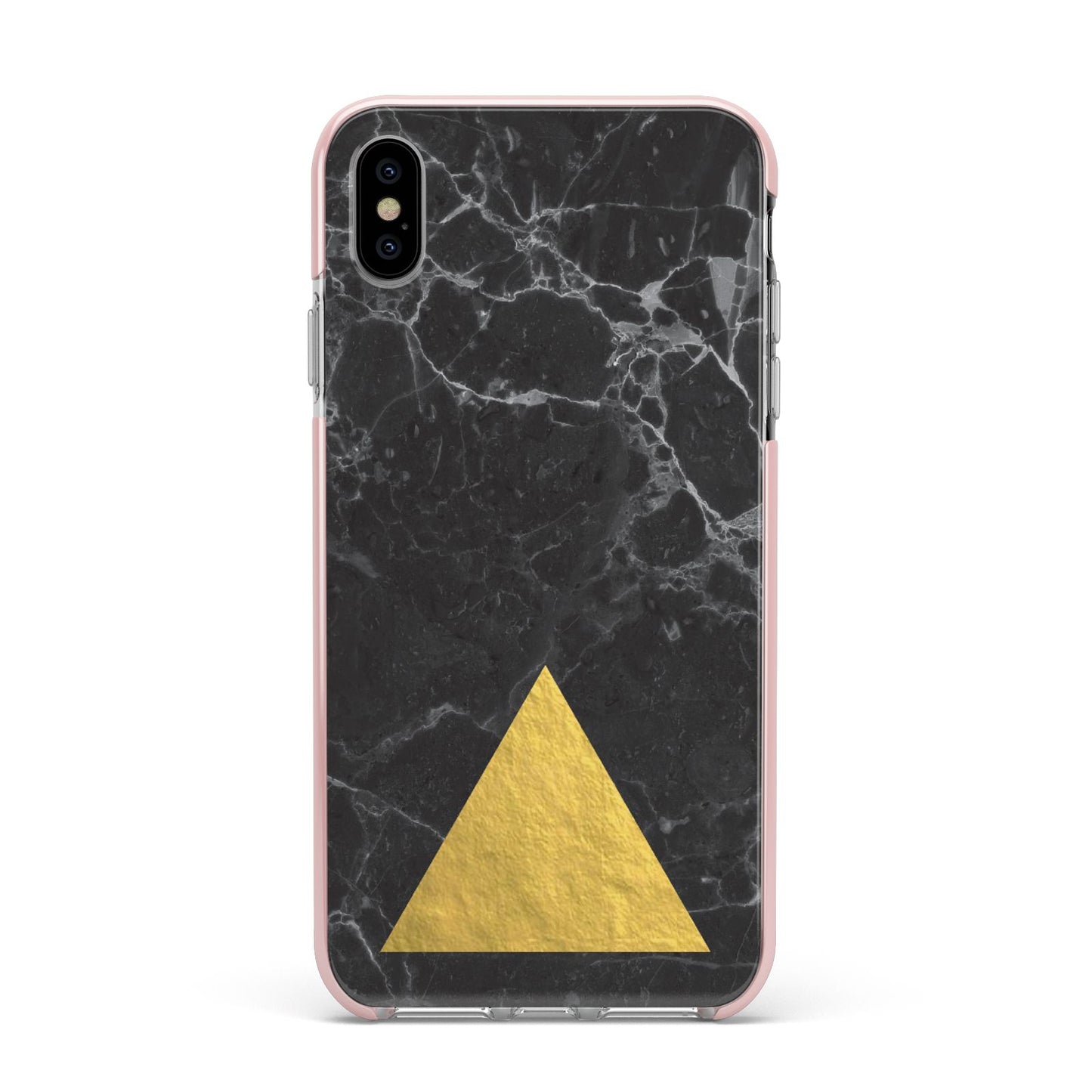 Marble Black Gold Foil Apple iPhone Xs Max Impact Case Pink Edge on Silver Phone