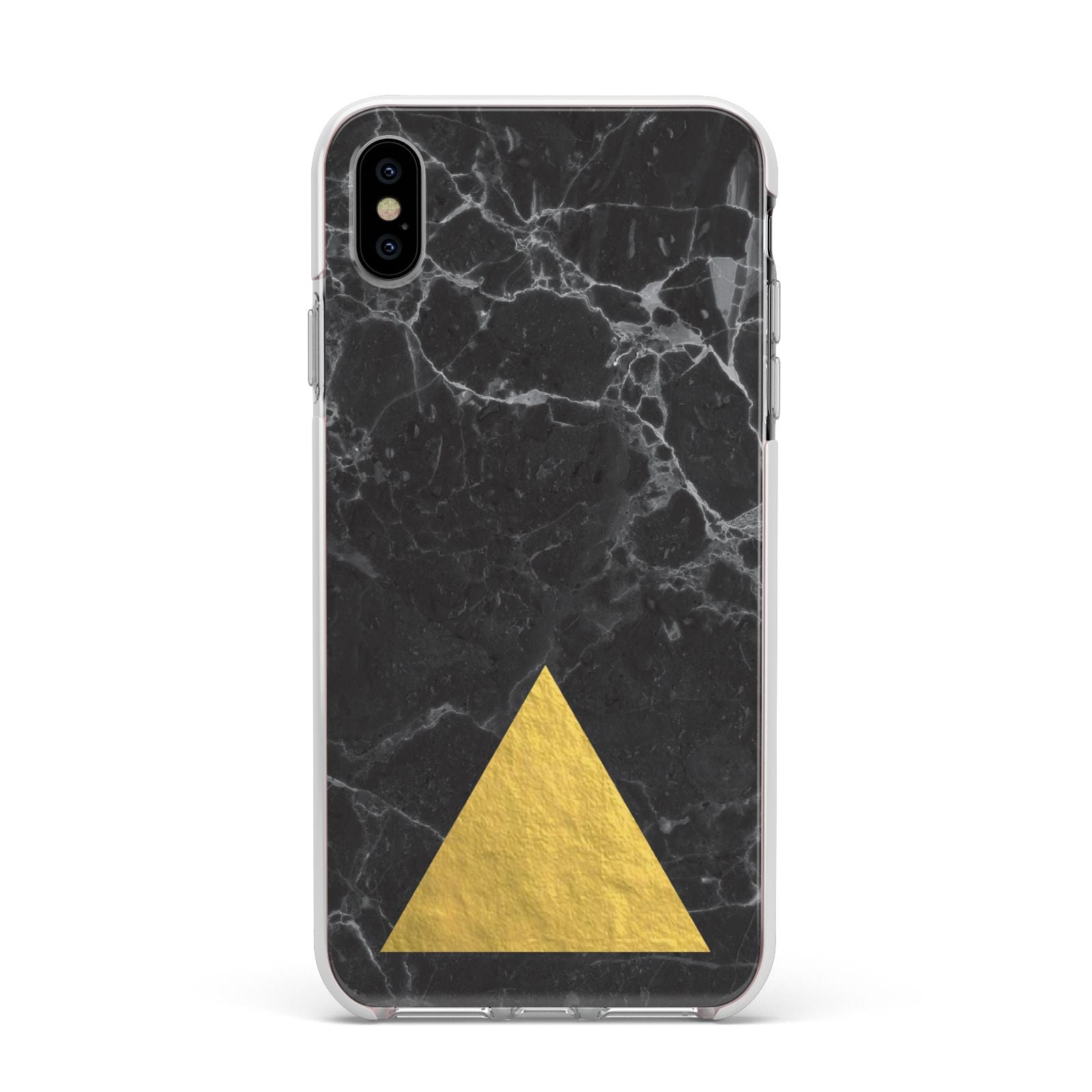 Marble Black Gold Foil Apple iPhone Xs Max Impact Case White Edge on Silver Phone