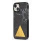 Marble Black Gold Foil iPhone 13 Black Impact Case Side Angle on Silver phone