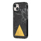 Marble Black Gold Foil iPhone 14 Black Impact Case Side Angle on Silver phone