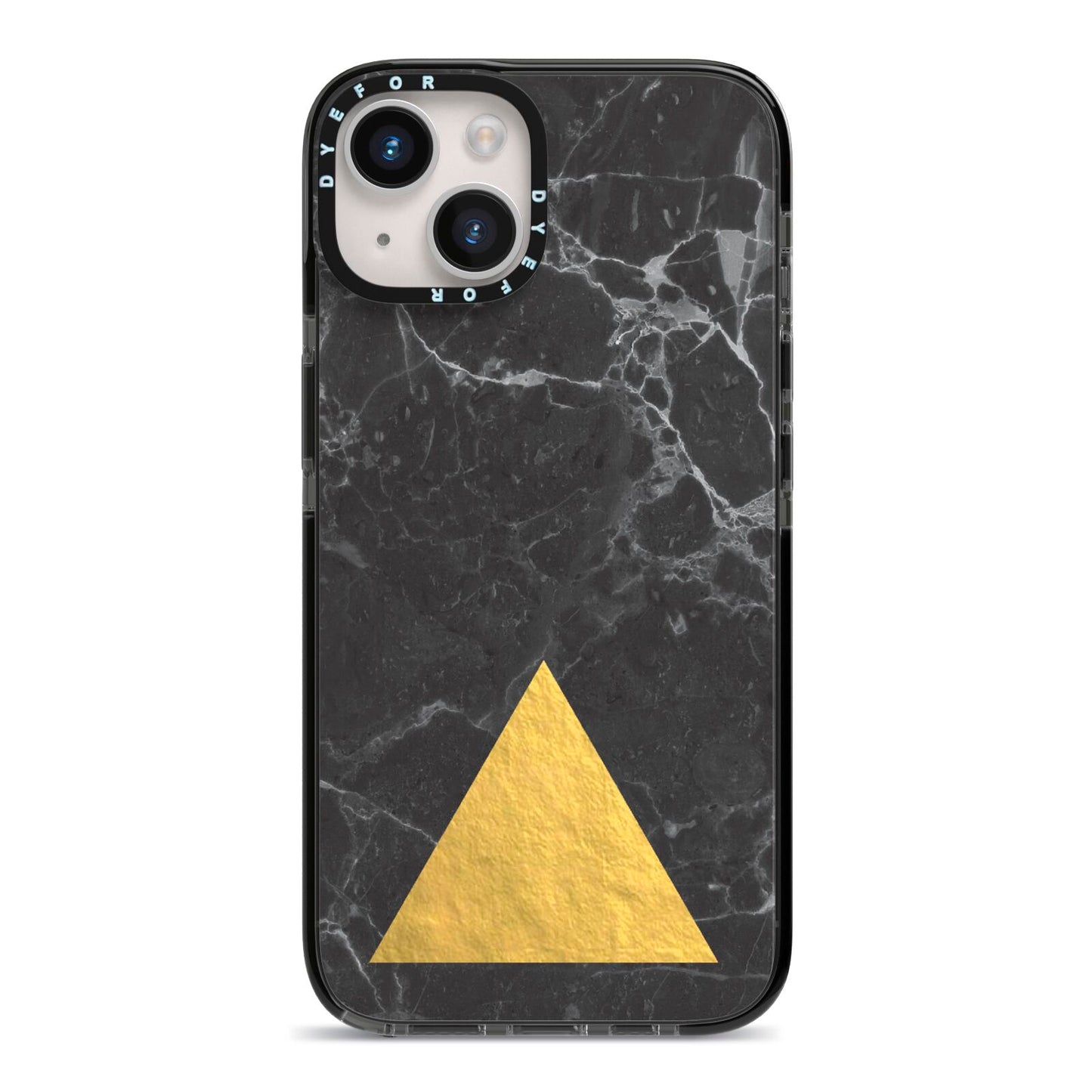 Marble Black Gold Foil iPhone 14 Black Impact Case on Silver phone