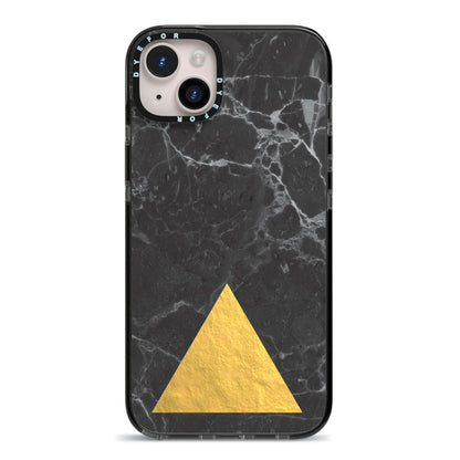Marble Black Gold Foil iPhone 14 Plus Black Impact Case on Silver phone
