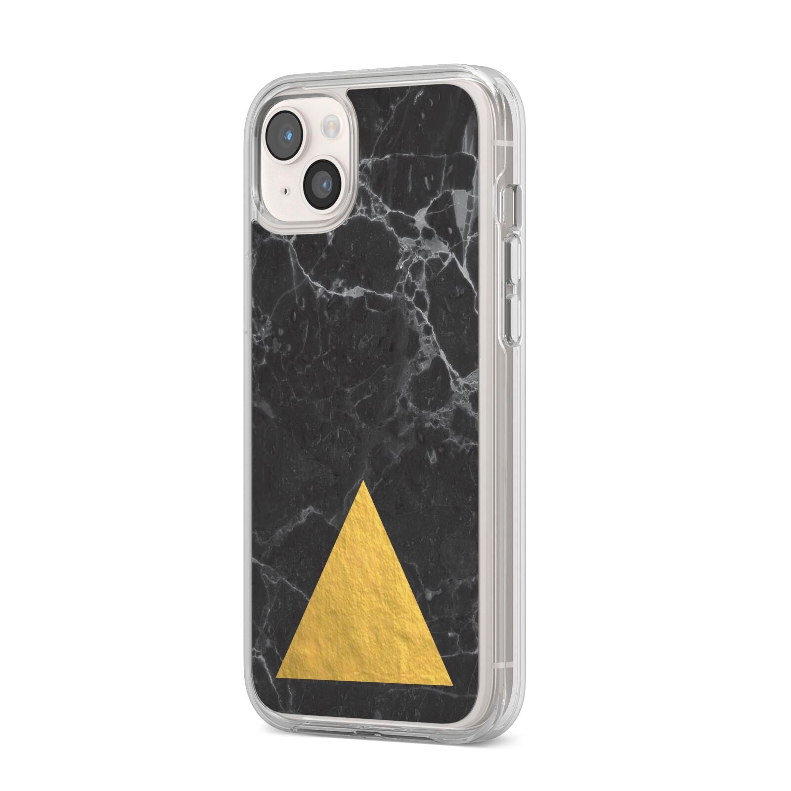 Marble Black Gold Foil iPhone 14 Plus Clear Tough Case Starlight Angled Image