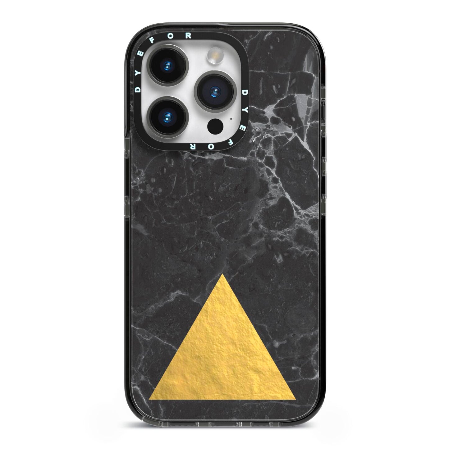 Marble Black Gold Foil iPhone 14 Pro Black Impact Case on Silver phone