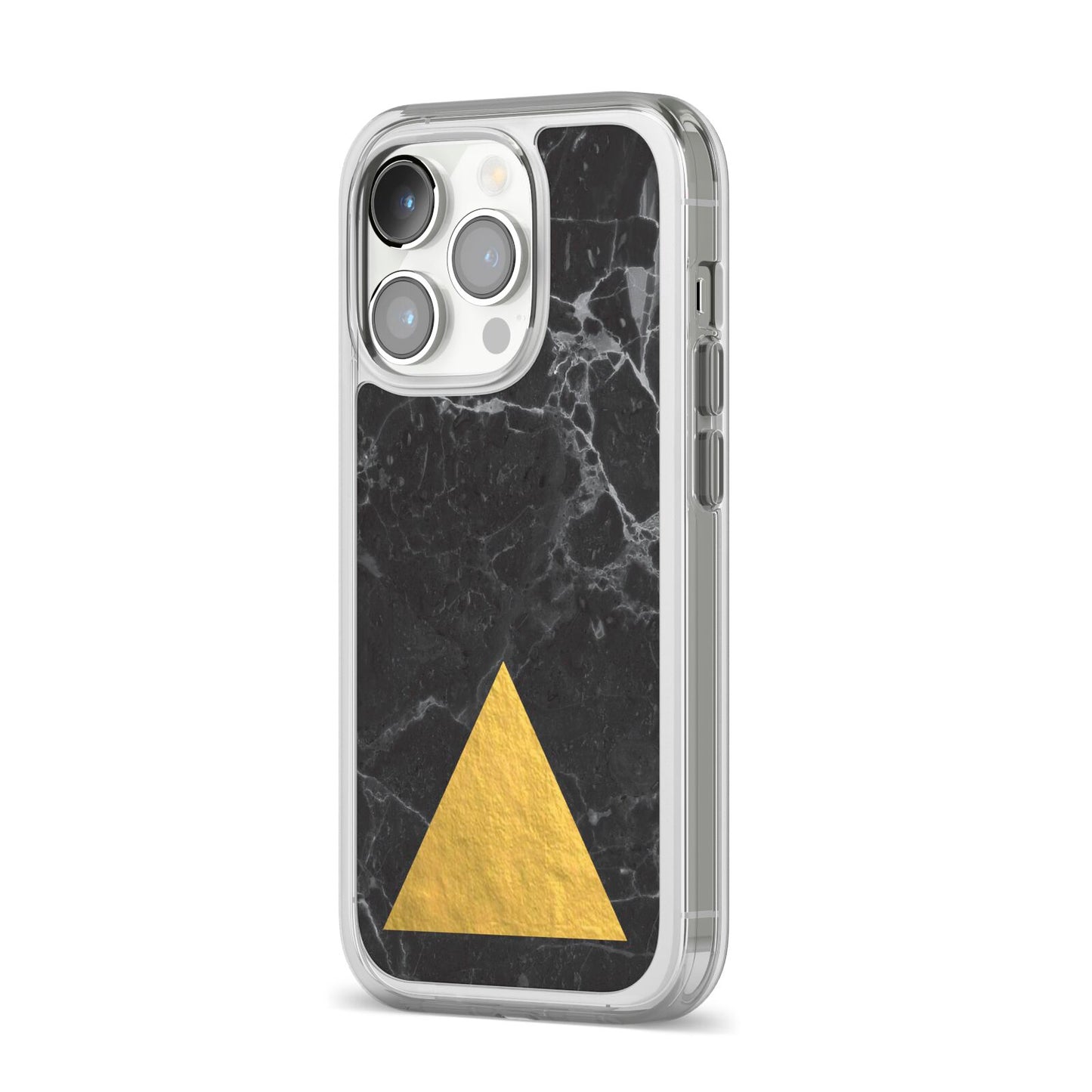 Marble Black Gold Foil iPhone 14 Pro Clear Tough Case Silver Angled Image