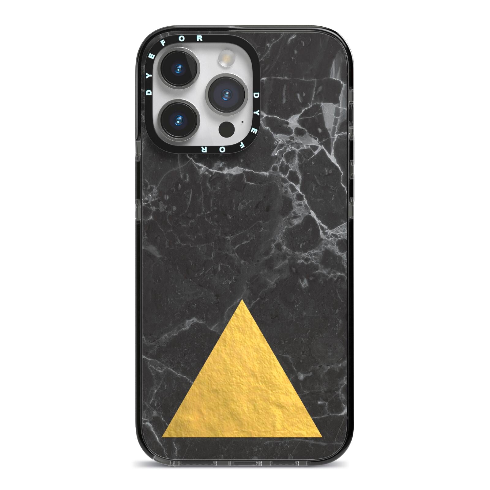 Marble Black Gold Foil iPhone 14 Pro Max Black Impact Case on Silver phone
