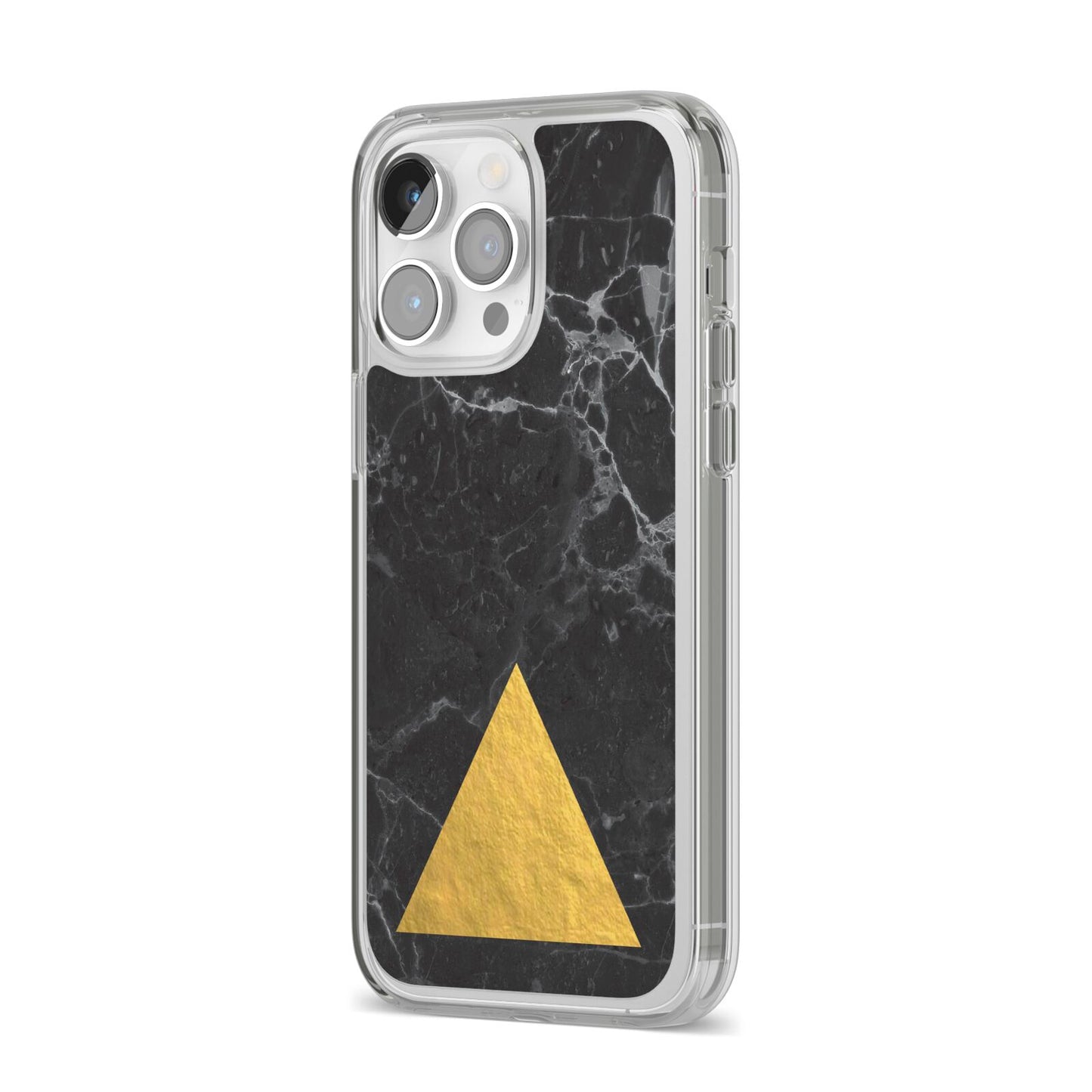 Marble Black Gold Foil iPhone 14 Pro Max Clear Tough Case Silver Angled Image