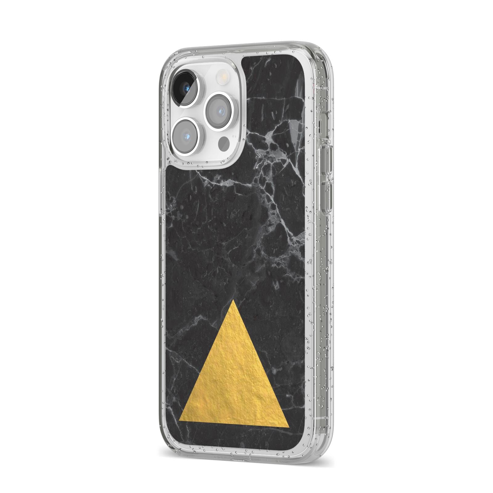 Marble Black Gold Foil iPhone 14 Pro Max Glitter Tough Case Silver Angled Image
